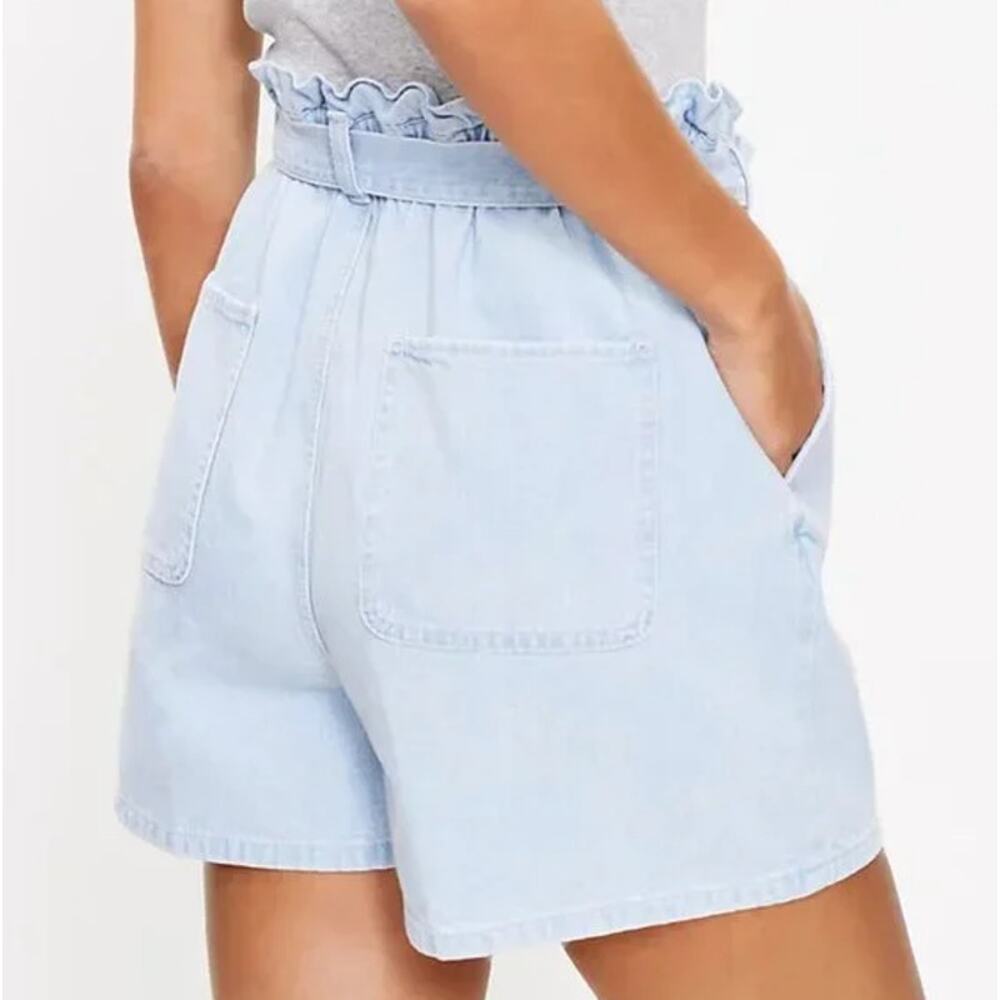 Loft‎ Belted Paperbag Waist Pull-On Soft Denim Shorts Light Blue Size XS - Picture 2 of 8